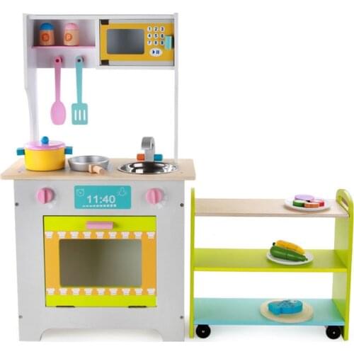 Wooden Play House Childrens Luxury Simulation Kitchen Boys And Girls Combination Kitchen Cooking Rice Cooking Gas Stove Toy