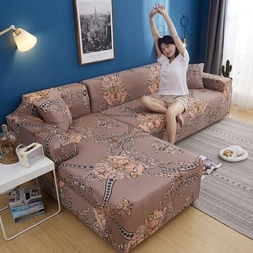 Noble Flower Stretch Elastic Sofa Cover L-shaped Corner Couch of Sofa Detachable Wrapped Slipcover for Living Room