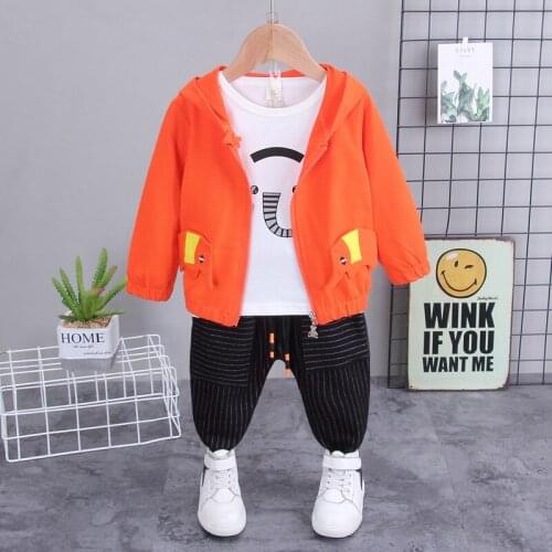 Baby clothes spring autumn baby boy cartoon elephant print long-sleeve T-shirt jacket pant 3 pieces kids boy casual fashion suit