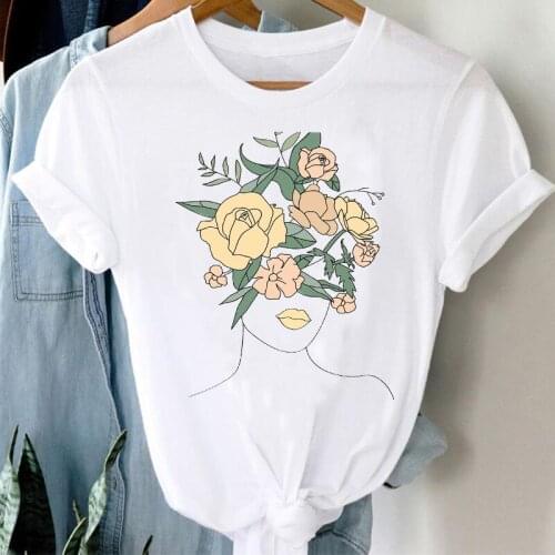 T-shirts Women Floral Flower Kawaii 90s Fashion Ladies Spring Summer Clothes Graphic Tshirt Top Lady Print Female Tee T-Shirt