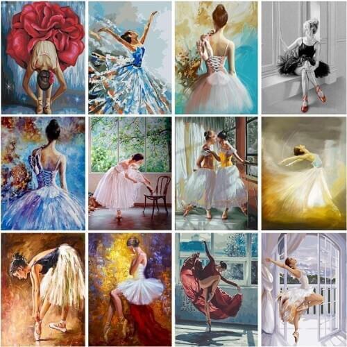 Gatyztory Frame Ballerina Paint By Numbers For Adults Kids Handpainted Figure Oil Painting Canvas Drawing DIY Gift Home Wall Dec