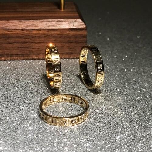 Fashion jewelry elegant temperament of hollow out lucky Roman numerals rose gold plating titanium steel ring