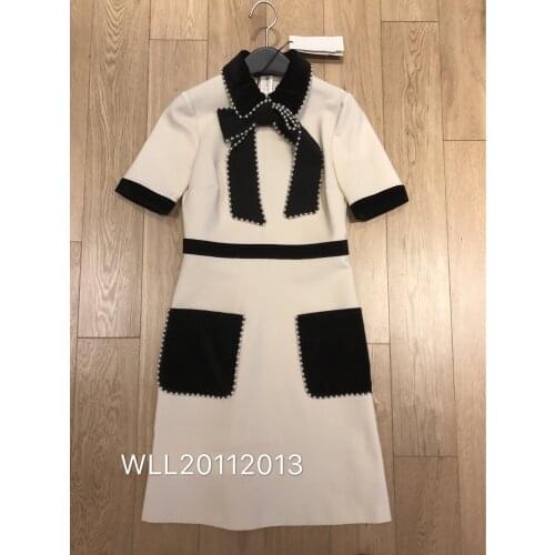 Short dress black New bowknot pearl diamond collar