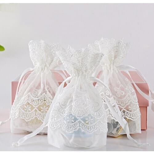 120x 10x14cm White flower creative bag,high-grade accessories drawstring bag,storage and finishing jewelry bag