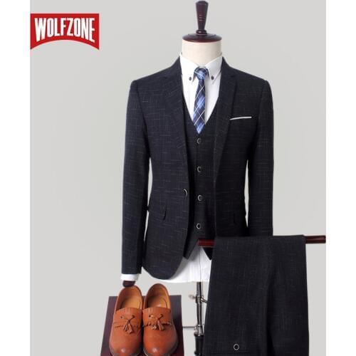 WOLF ZONE High Quality Slim Fit Men Suit Wedding Party Man Costume Comfortable Male with Suits Pants and Vest Mens Blazer