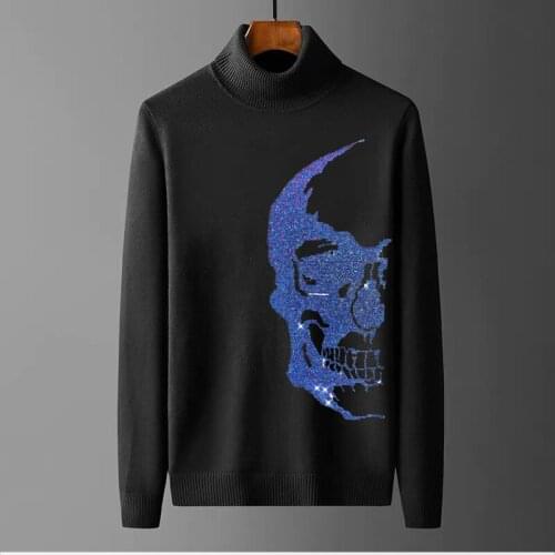 2021 Personality Exaggerated Design Mens New Turtleneck Sweater Pullover Diamond Pattern Warm Cashmere Sweatshirt Winter