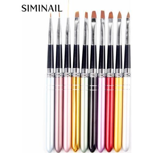 SIMINAIL 10pcs Nylon Acrylic Nail Brush Set Pen UV Gel Design Dotting Painting Drawing Nail Polish Brush Nails Tools