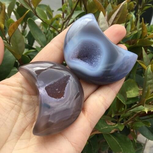 Natural Agate geode crystal moon hand Carved Gemstone crystal moon