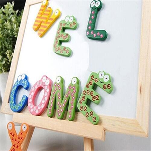 New 26 Alphabet Magnetic Letters A-Z Cartoon Wooden Fridge Magnet For Kids Message Holder Home Decor Baby Kid Education Toys