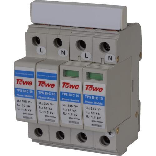 TOWE AP B+C/10 2P Single-phase B+C protect 4 modulars Iimp 50KA Up 1.5KV complex power surge protector