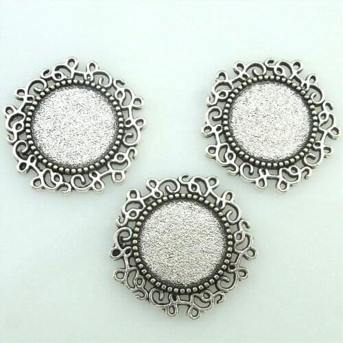 6pcs 15250 Antique Silver 24*2mm Cameo Cabochon Base Setting without loop Charms Pendant necklace findings