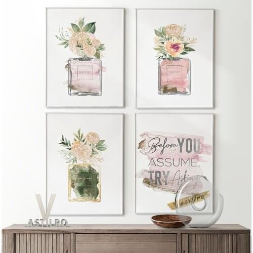 Perfumes Prints Poster Watercolour Flower Wall Art Canvas Painting High Quality Bedroom Home Decor Beauty Salon Wall Stickers