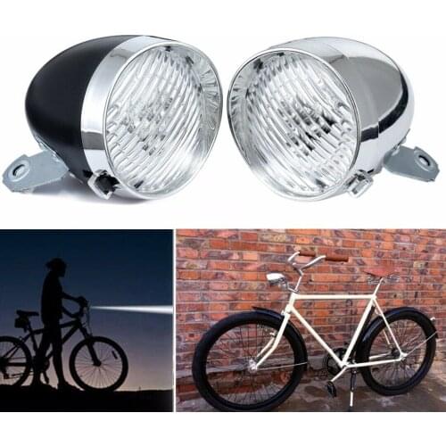 1Pc Retro Vintage Bicycle 3LED Front Light Headlight Safety Warning Night Light Bike Decoration Black Silver Bicycle Accessories