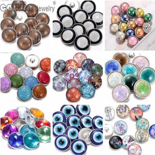 2017 New Arrivals Glass Stone Crystal Acrylic Simulated Pearl Mixed Pattern&Type 18mm snap button For Snaps Jewelry