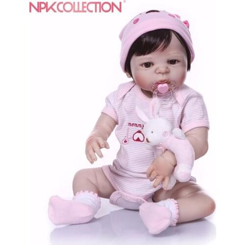 NPK 57CM Pink Full Body Silicone Girl Reborn Babies Doll Toys Princess Babies Doll Wig Hair Birthday Gift Xmas gift