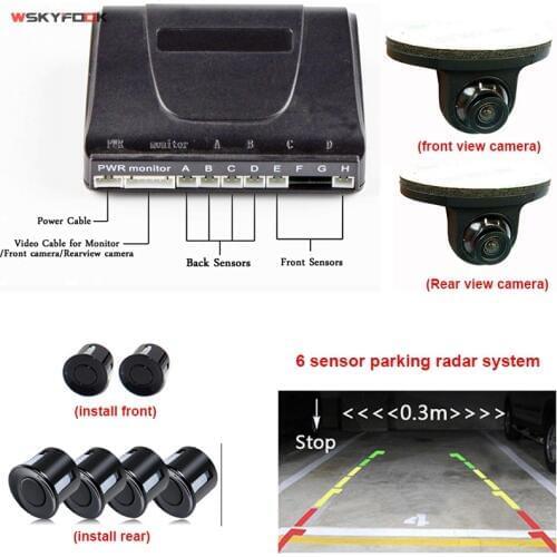 3in1 Car Video Parking Sensor Assistance System 6 Sensors Radar Alarm Kit with 360 Degree Rotation Front& Rear view Camera