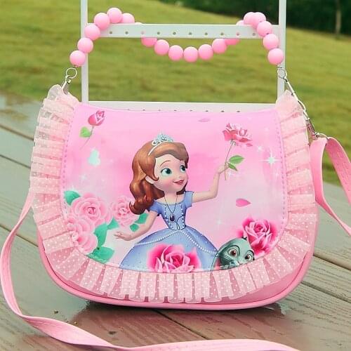 Kawaii Bag Disney Princess Sofia Frozen Anna Elsa Sofia Bead chain handbag Cute Kids Bags Baby Girl Birthday Gift