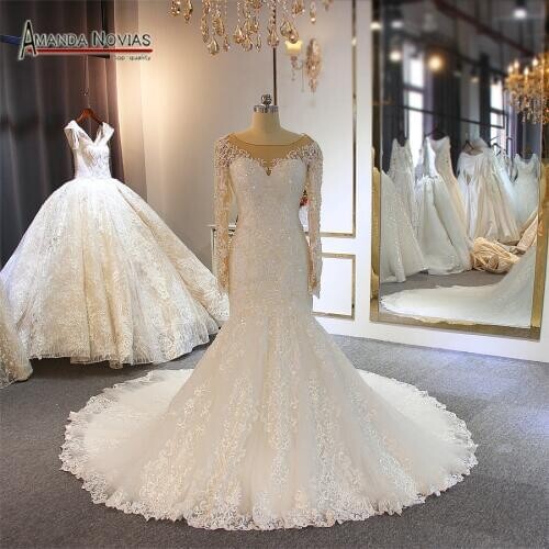 Long Sleeves Full Lace Wedding Dress Mermaid 2022 Wedding Gown