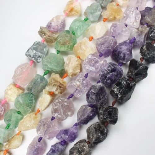 20-30x22-32mm Crude Raw Rough Smoky Rose Citrines Amethysts Amazonite Freeform Natural stone DIY Loose Beads 15"