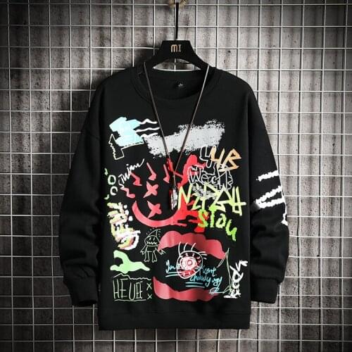 GlacialWhale Crewneck Sweatshirt Men 2021 Graffiti Japanese Streetwear Hip Hop Oversized Black Hoodie Men Sweatshirts Hoodies