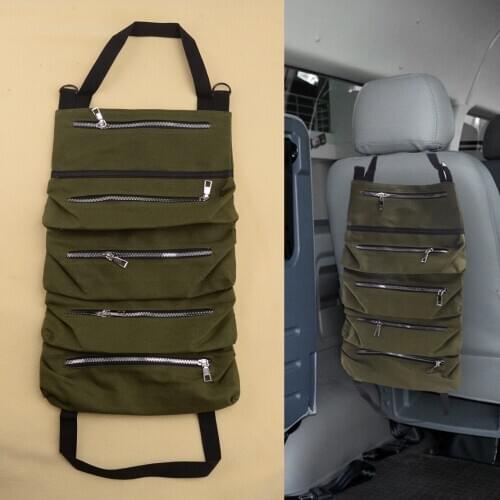 Universal Multi-Purpose Tool Roll Up Storage Bag Wrench Organizer Seat Hanging Pouch Green Oxford Cloth Fit for All Car
