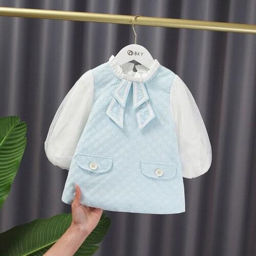 2021 Spring Girls Dresses Children Clothes Baby Girls Patchwork Dress Kids Prince Dress Baby Girls Dress Girls Outwear M35