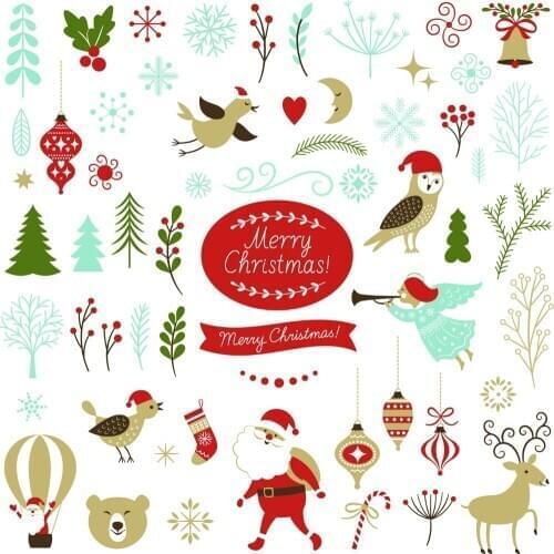 VinylBDS Digital Printing Photography Christmas Backdrops White Cartoon Santa Claus Trees Birds For Baby Photo Studio Backdrop
