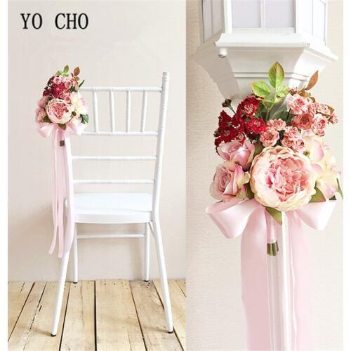 YO CHO farmhouse decor artificial flower peony Rose pink handmade DIY Sisters Bouquet Bridesmaid wedding bouquet chair flower