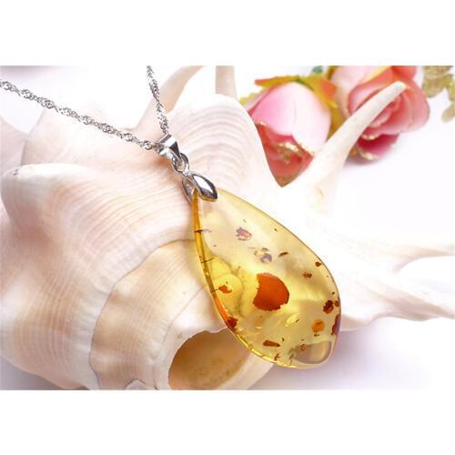 Yellow Natural Am ber Pendant 40x23x6mm Healing Fashion Beautiful Water Drop Bead Crystal Pendant For Necklace Women 40x23x6mm