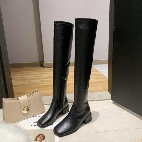 Womens Over The Knee Boots Comfortable Winter Leather Thick Heel Boots Zlah Fashion Womens Thigh High Boots XL 35-40