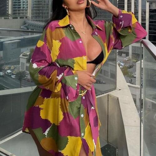 Fashion Patchwork Shirt Dress With Belt Summer Beach Covers Long Sleeve Spring Sexy V Neck Casual Mini Dress 2021 Women
