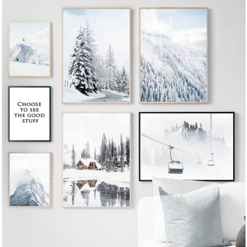 Winter Snow Mountain Pine Trees Chalet Wall Art Canvas Painting Nordic Posters And Prints Wall Pictures For Living Room Decor