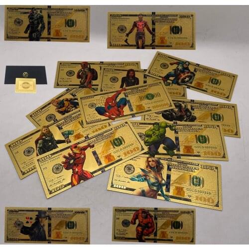 More Designs Colored Super Star Anime Magical Movie Heros Gold Banknotes Cards For Collection kids Christmas Gift