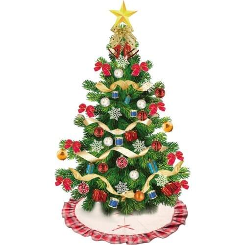 1X Christmas Tree Skirt Dress Linen Burlap Xmas Tree Skirt with Plaid Ruffle Edge Pastoral Style Plaid Burlap Tree Skirt 48 Inch