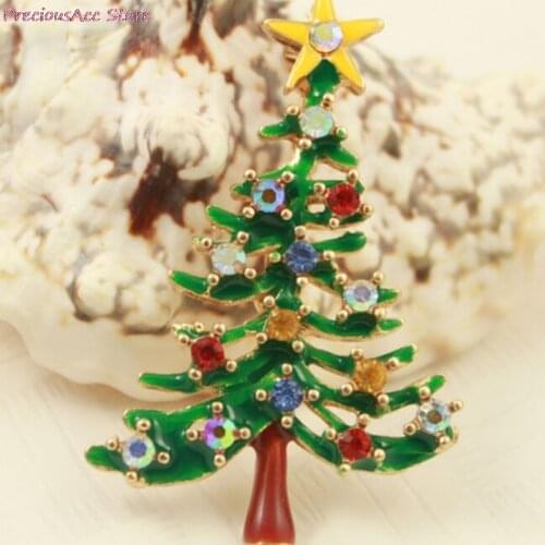 1Pc Christmas Fashion Jewelry Christmas Tree Crystal Brooches Pins