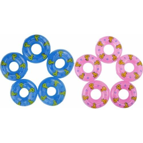 10 Pcs/Lot = 5x Cute Pink Beach Bathing Swimming Buoy Lifebelt + 5 x Blue Duck Rings for Barbie Doll Accessories Girl Toys
