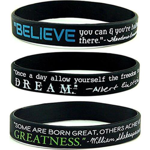 100pcs Inspire Faith Motivational Believe Dream Greatness silicone wristbands bracelet free shipping