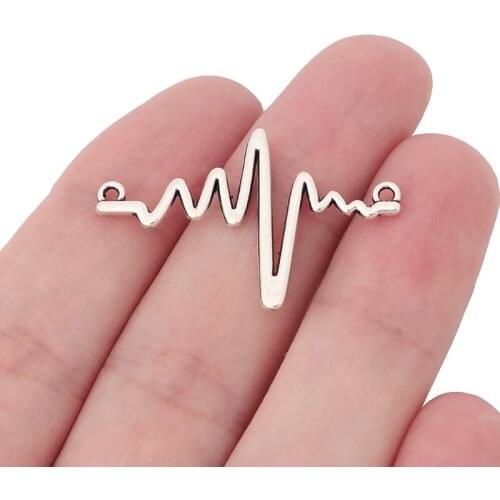 15 x Heartbeat Electrocardiogram Pulse EKG Rhythm Connector Charms Pendants for Bracelet Jewelry Making 36x23mm