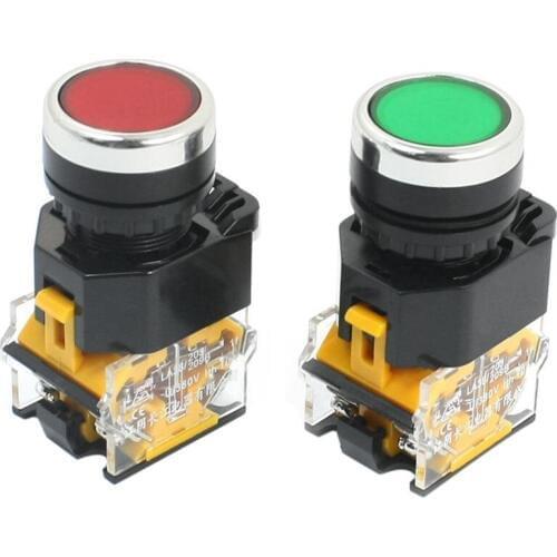 2pcs 22mm Mount 10A 380V DPST Red Green Momentary Push Button Switch