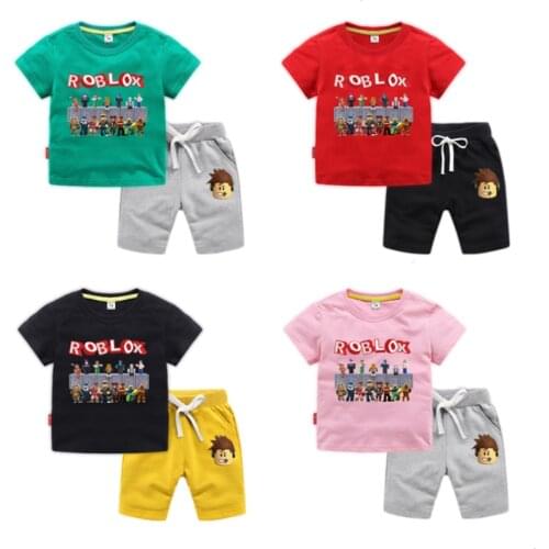 2021 Roblox Anime Toddler Boy Clothes Summer Cotton Short Sleeve T Shirt + Shorts Creeper Cosplay Costume Girls Tops Pants Set