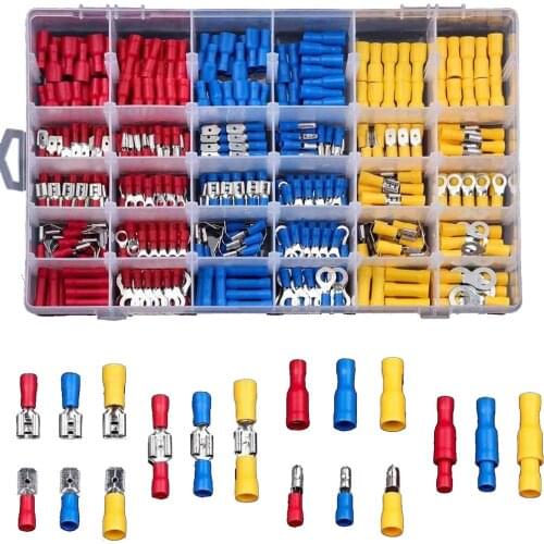 480/300 Pcs Assorted Spade Terminals Insulated Cable Connector Electrical Wire Crimp Butt Ring Fork Set Ring Lugs Rolled Kit