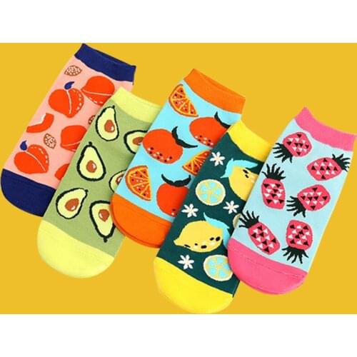 5 Pairs Novelty Sweet Socks Men Women Cartoon Fruit Lemon Orange Avocado Pineapple Boat Socks Colorful Happy Funny Cotton Socks