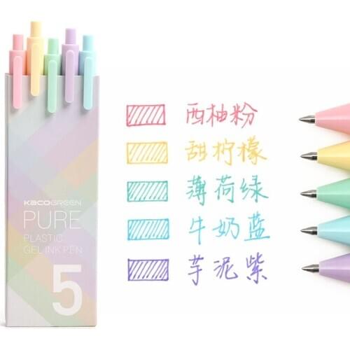 5pcs/box Kaco Macaron Colored Ink Gel Pens Retractable 0.5mm Fine Point Pastel Cute Pens for Taking Notes/Journaling/Coloring