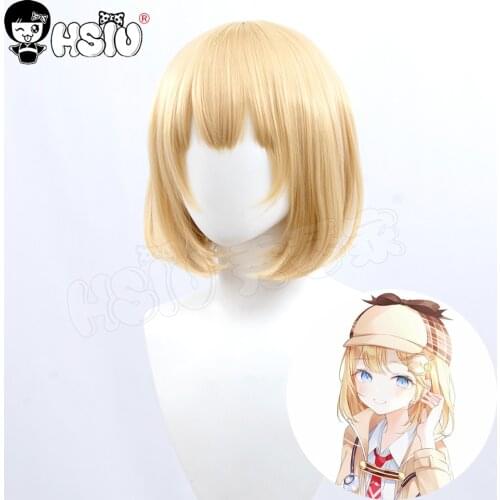Amelia watson Cosplay Wig VTuber Hololive Youtube「HSIU 」Fiber synthetic wig Light yellow short hair+free Brand Wig Cap