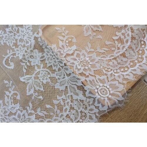 Jacquard black white eyelash lace fabric wedding dress see-through lace fabric 3meter length