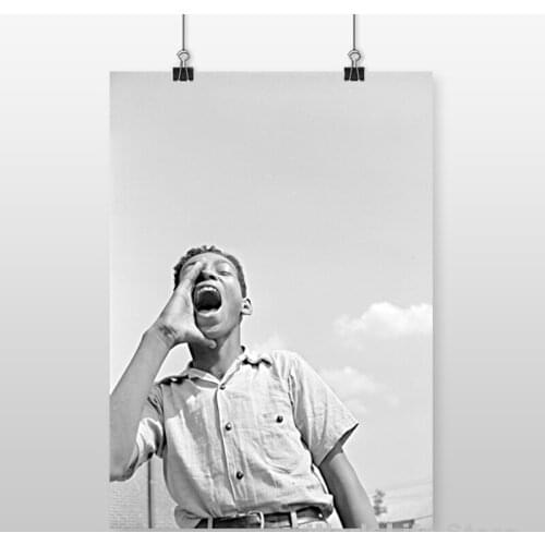 Black White African American Boy Shouting Photo Poster Canvas Print Old Photography Picture Painting Living Room Wall Art Decor