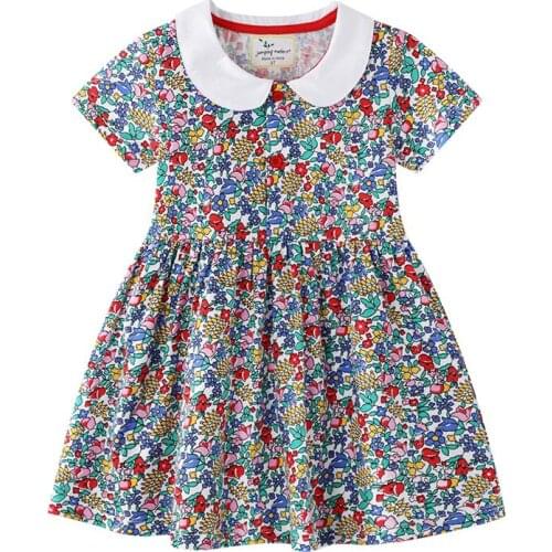 Flower Print Girls Short Sleeve Cotton Princess Party Dress Kids Tutu Costume Summer New Style Children