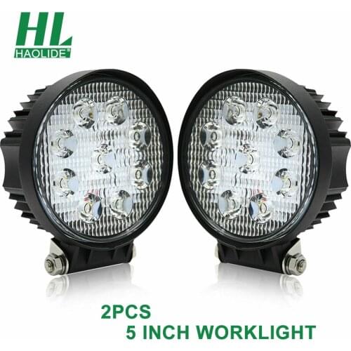 HAOLIDE 5 Inch Led Work Light 2PCS 27W LED Work Spot Light Round Lamp SUV Car Truck Boat ATV 4WD ATV 12V/24V