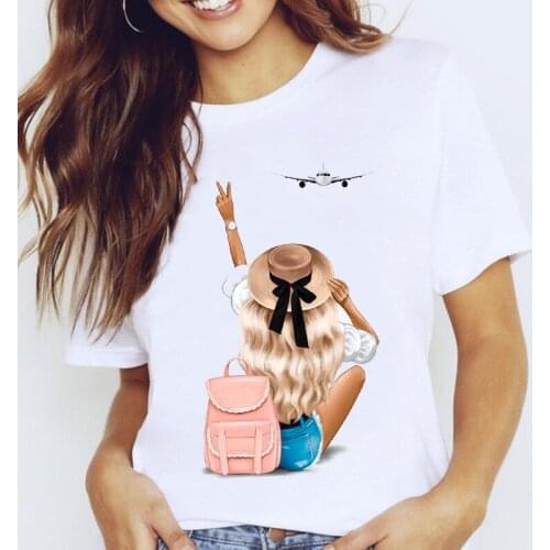 Women Graphic Travel Vacation Sweet Fashion Trend Cute Printing Cartoon Lady Clothes Tops Tees Print Female Tshirt T-Shirt