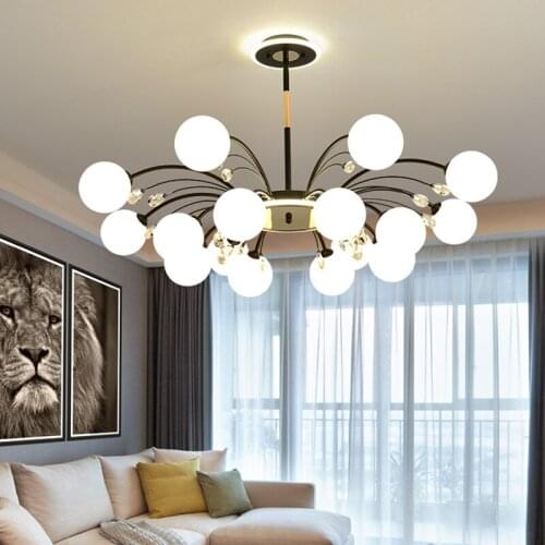 Retro crystal chandelier lighting modern Living Room Golden Black glass ball chandelier Bedroom round molecular suspension light